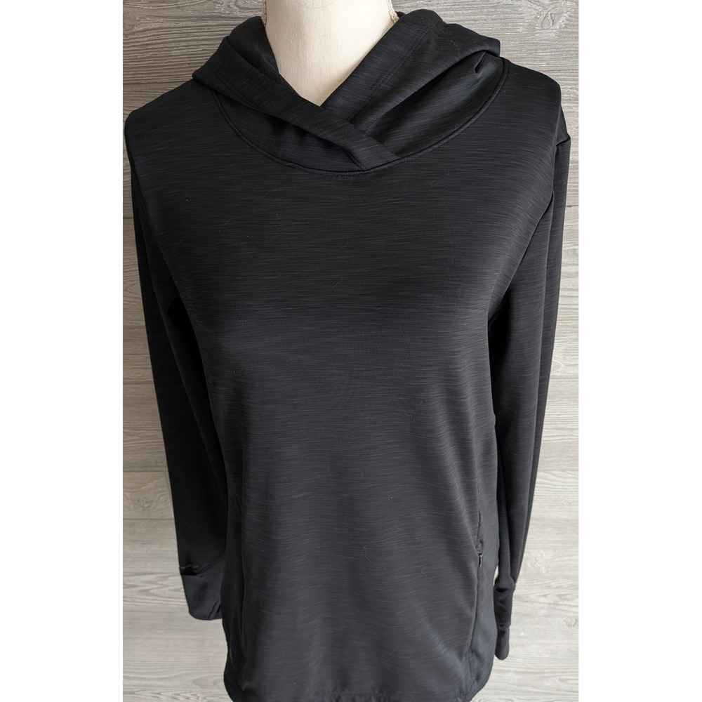 Athleta Womens Space Dye Tulip Back Hoodie Charcoal Gray Thumbhole Activewear M - Picture 10 of 16